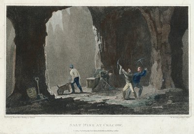 Sal de roca: Mineros trabajando en una mina de sal cerca de Cracovia, Polonia, c1820 de Unbekannt