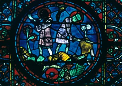 Roland rompe su espada y suena su cuerno, vidriera, Catedral de Chartres, Francia, 1194-1260 de Unbekannt