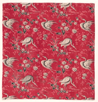 Algodón estampado con rodillo con diseño de garza y flores, 1800s de Unbekannt