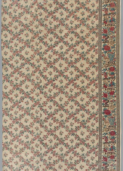 Chintz esmaltado impreso con rodillo con diseño de flor y jarrón, 1800s de Unbekannt
