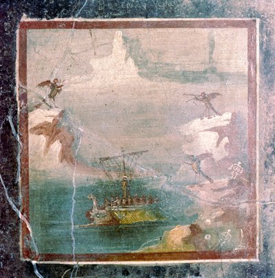 Pintura mural romana, Ulises y las sirenas, Pompeya, siglo I de Unbekannt