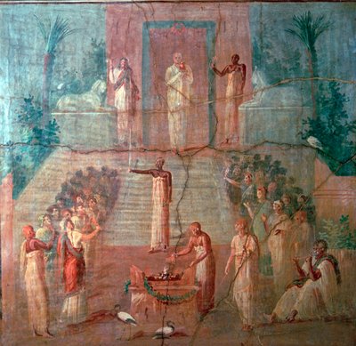 Pintura mural romana de sacerdotes de Isis adorando, siglo I de Unbekannt