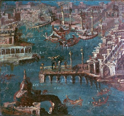Pintura mural romana de una escena portuaria de Unbekannt