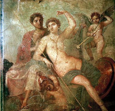 Pintura mural romana de Cupido, Venus y Marte, Pompeya, Italia de Unbekannt