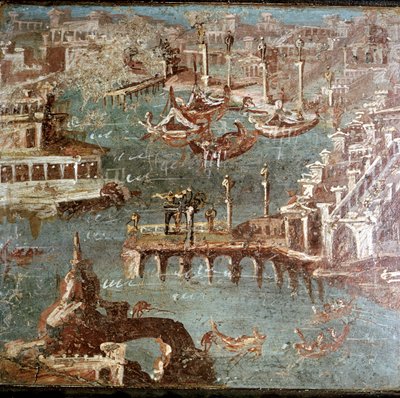 Pintura mural romana de una escena portuaria, Stabiae, cerca de Pompeya, Italia de Unbekannt