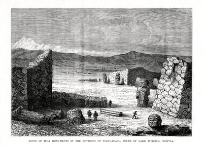 Ruinas de monumentos incas en los alrededores de Tiahuanacu, al sur del lago Titicaca, Bolivia, 1877 de Unbekannt
