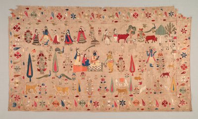 Rumal Decorado con Escenas de la Vida de Krishna, 1700s de Unbekannt