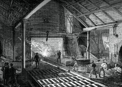 Vertiendo el hierro fundido en los moldes, c. 1880 de Unbekannt