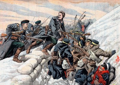 Ataque ruso a las trincheras japonesas, Guerra Ruso-Japonesa, 1904-5 de Unbekannt