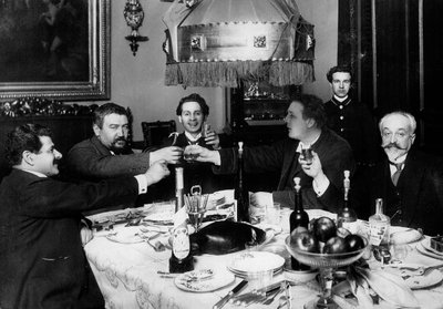El autor ruso Alexander Kuprin con amigos en París, 1930s de Unbekannt