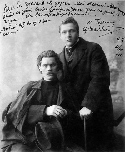 El autor ruso Maxim Gorky y el cantante Feodor Chaliapin de Unbekannt
