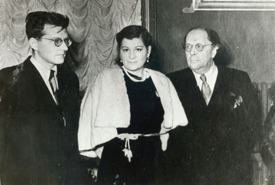 Compositor ruso Dmitri Shostakovich, cantante Maria Maksakova y escritor Aleksey Tolstoy, 1943 de Unbekannt