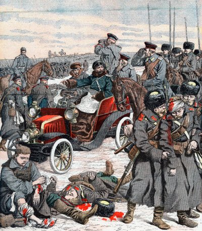 General ruso dirigiendo la campaña desde su coche, Guerra Ruso-Japonesa, 1904 de Unbekannt