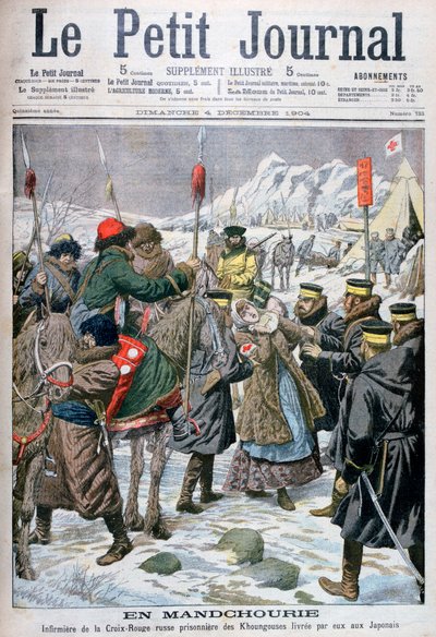 Enfermera rusa capturada por los manchúes siendo entregada a los japoneses, Manchuria, 1904 de Unbekannt