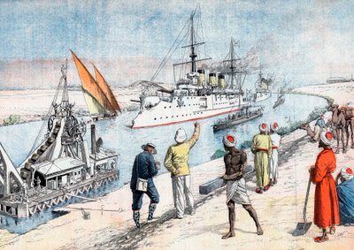 Buques de guerra rusos pasando por el Canal de Suez, Guerra Ruso-Japonesa, 1904-5 de Unbekannt