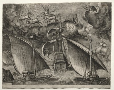 Embarcaciones a Vela: Dos Galeras Navegando Detrás de un Tres-Mástil Armado con Faetón..., 1561-65 de Unbekannt