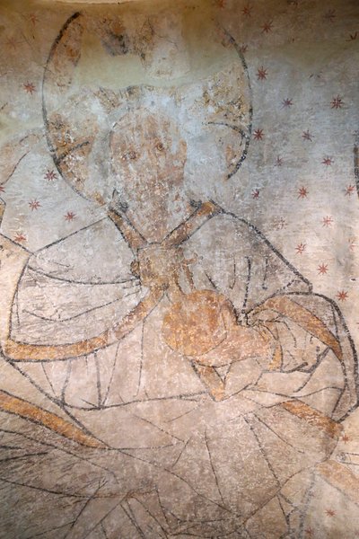 Saint-Claude, Jura, Francia, el 31/8/2015 - Museo de la Abadía de San Claudio. Cristo en Gloria. Pintura. Siglo XV. de Unbekannt