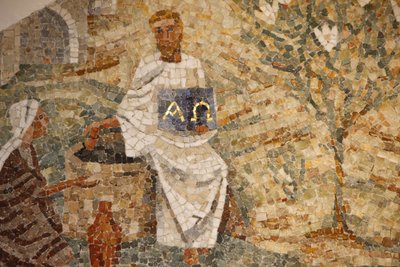 Basílica de la abadía de Saint-Maurice, Mosaico de Madeleine Diener Jesús y la Samaritana en el pozo de Jacob, Saint-Maurice, Suiza de Unbekannt
