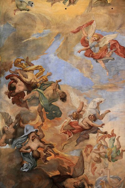 Fresco en el techo de la basílica de San Ambrosio y San Carlos, Roma, Italia de Unbekannt