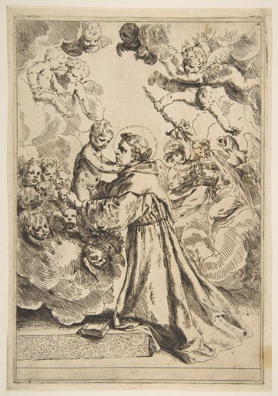 San Antonio de Padua adorando al Niño Jesús en la gloria, copia de Cantarini, ca. 1640 o después de Unbekannt