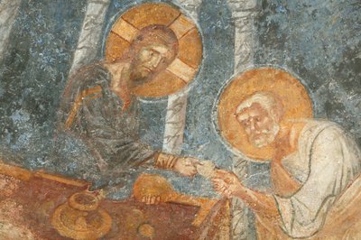 Fresco de la iglesia de San Nicolás: Jesús con apóstol de Unbekannt
