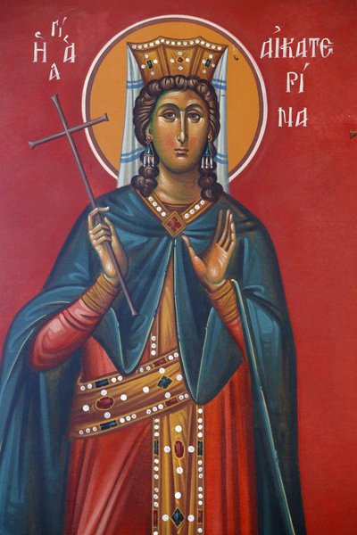 Fresco de Santa Catalina en la iglesia de la Santa Cruz, Pedoulas, 20150510, Pedoulas, Chipre de Unbekannt