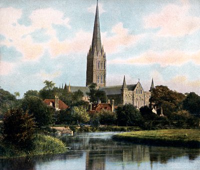 Catedral de Salisbury vista desde el río Avon, Salisbury, Wiltshire, principios del siglo XX de Unbekannt