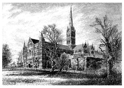 Catedral de Salisbury, desde el suroeste, 1895 de Unbekannt
