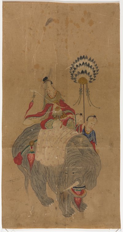 Samantabhadra en un Elefante con Dos Acompañantes, 1392-1910 de Unbekannt