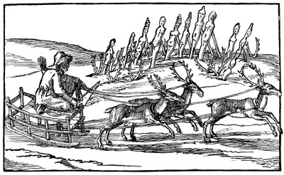 Samoyedo viajando en un trineo tirado por renos, finales del siglo XVI-principios del siglo XVII de Unbekannt