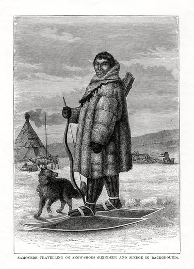 Samoyedo viajando con raquetas de nieve, Rusia, 1877 de Unbekannt