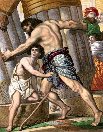 Sansón derribando el Templo de Dagón, dios de los filisteos, mediados del siglo XIX de Unbekannt
