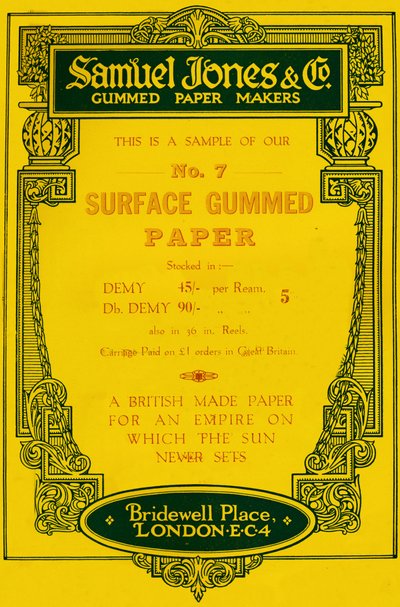 Anuncio de Samuel Jones & Company Gummed Paper Makers, 1919 de Unbekannt