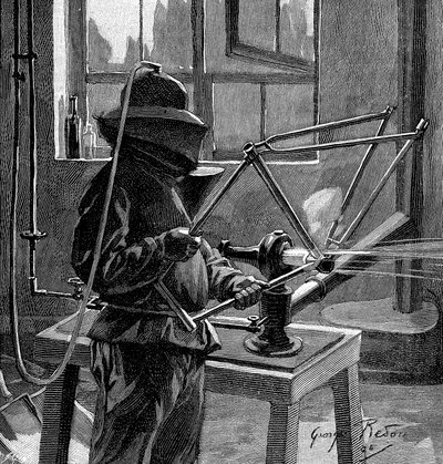 Arenado de las juntas de un cuadro de bicicleta, Francia, 1896 de Unbekannt