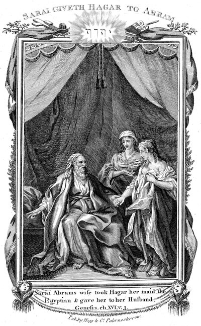 Sara, esposa de Abraham, siendo estéril, ofrece a su criada Agar a su esposo, c1804 de Unbekannt