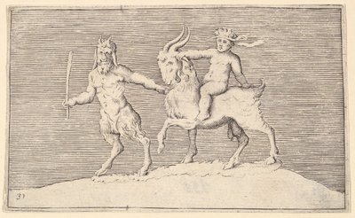Sátiro guiando una cabra en la que monta un infante, publicado ca. 1599-1622 de Unbekannt