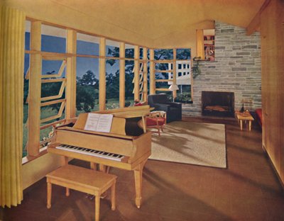 Modelo a escala de una gran sala de estar de 25 pies de largo en una casa moderna, diseñada por Edward D. Stone de Unbekannt