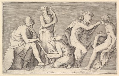 Escena de Sacrificio con Guerrero Matando a un Carnero y Cuatro Otras Figuras, publicada ca. 1599-1622 de Unbekannt