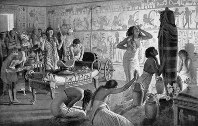 Escena de duelo en el templo funerario de Tutankamón, Egipto, 1325 a.C. de Unbekannt