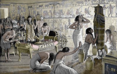 Escena de Duelo en el Templo Funerario de Tutankamón, Egipto, 1325 a.C. 1933-1934 de Unbekannt