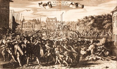 Escena de la multitud asesinando a Cornelis y Johan de Witt, La Haya, 20 de agosto de 1672, 1675 de Unbekannt