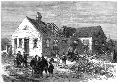 Escena de la explosión en la fábrica de cartuchos, Greenwich Marshes, 1872 de Unbekannt
