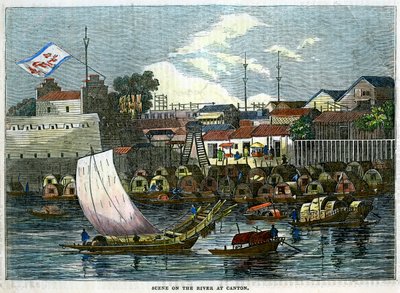 Escena en el río en Cantón, China, c. 1840 de Unbekannt