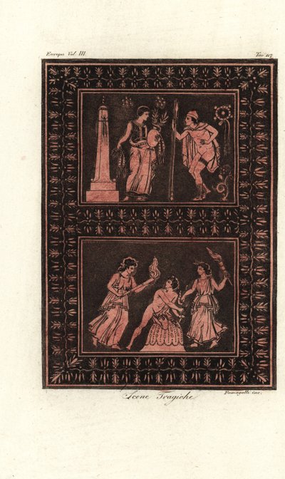 Escenas de Orestes de Esquilo, tragedia griega, en un antiguo jarrón de Unbekannt