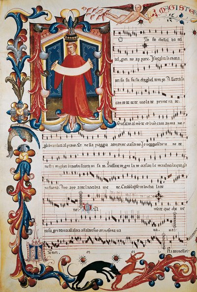 Partitura con iluminación en el Códice Squarcialupi, c.1410-1415 de Unbekannt