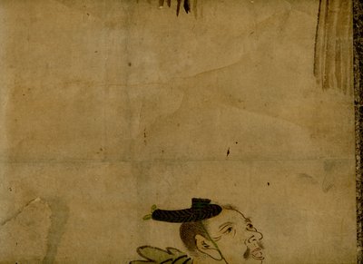 Pintura en pergamino que representa un equipo de comedia tradicional japonés de dos hombres conocido como manzai de Unbekannt