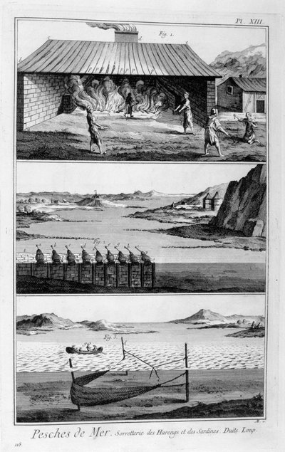 Pesca en el mar, arenques y sardinas, 1751-1777 de Unbekannt
