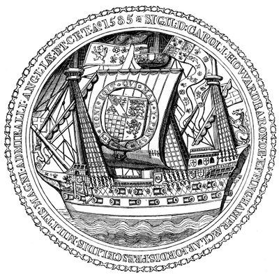 Sello y autógrafo del Lord Alto Almirante, Charles, Lord Howard de Nottingham, 1585 de Unbekannt