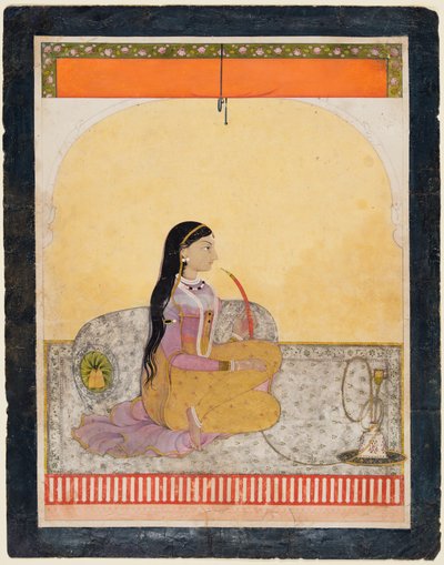 Dama sentada fumando una pipa de agua, c. 1780 de Unbekannt