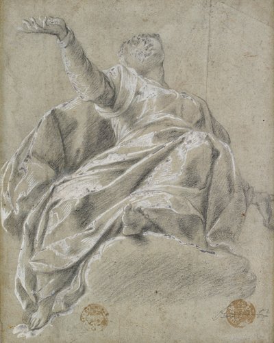 Figura femenina sentada en una nube, mirando hacia arriba, 1600-1675 de Unbekannt
